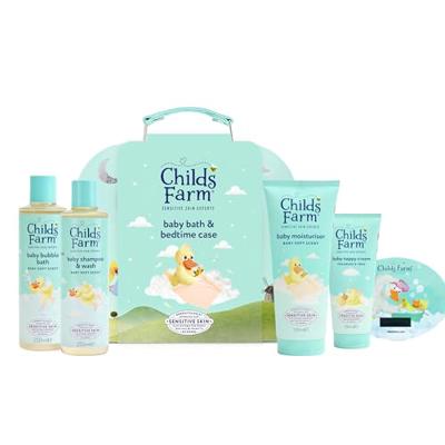 Childs Farm Baby Suitcase Gift | Baby Bubble Bath (250ml), Shampoo & Body Wash (250ml), Moisturiser (200ml) & Nappy Cream (100ml) | Suitable for Newbo