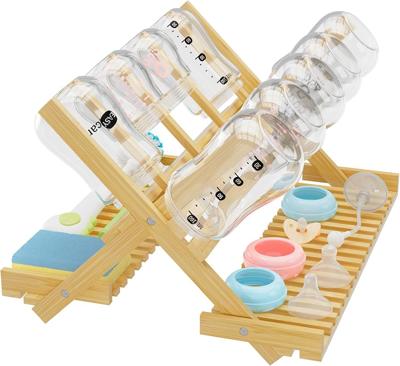 Amazon.com: DSVENROLY Baby Bottle Drying Rack Foldable Vertical Bamboo Milk Bottle and Accessories Organizer for Busy Parents, Maximizes Space, Quick