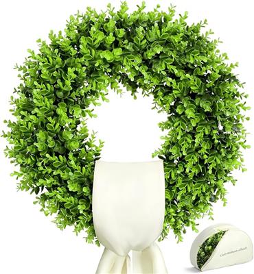 Amazon.com: 23 Boxwood Wreaths for Front Door – Preserved Boxwood Wreath with Sash｜Summer Wreaths for Front Door : Home & Kitchen