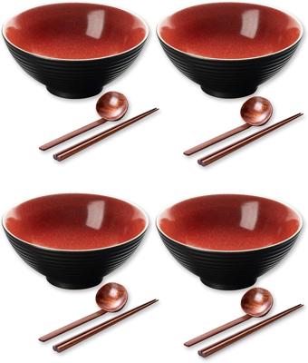 Amazon.com: Chic Glamour Large Japanese Ramen Bowl Set of 4, Material Safety Ceramic Ramen Bowls with Matching Chopsticks and Spoons, 8 Inch 40oz Pho