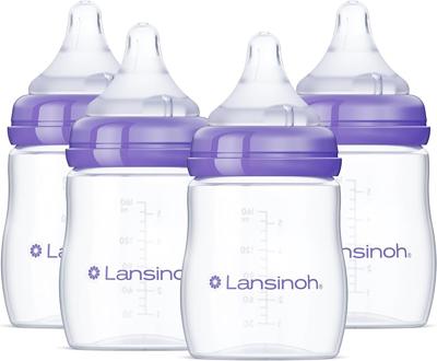 Amazon.com : Lansinoh Anti-Colic Baby Bottles, BPA-Free Plastic, 5 Ounces, 4 Count, Slow Flow Nipples (Size S), Breastfeeding Bottle with NaturalWave