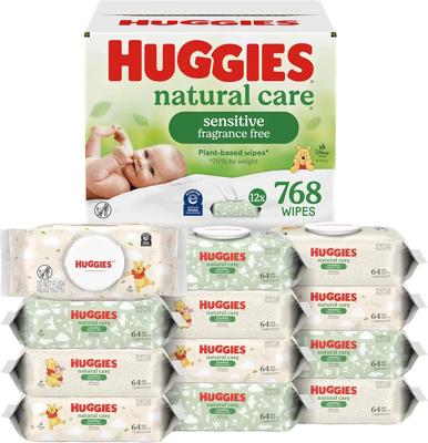 Amazon.com: Huggies Natural Care Sensitive Baby Wipes, Unscented, Hypoallergenic, 99% Purified Water, 12 Flip-Top Packs (768 Wipes Total), Packaging M