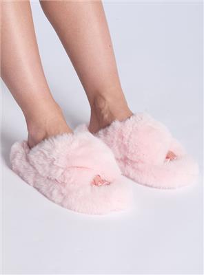Ridge sole cross band slider slippers | Powder Pink | Boux Avenue UK