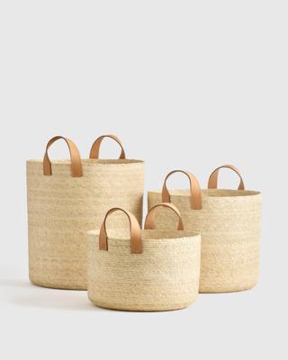 Handwoven Round Palm Baskets (Set of 3) in Natural