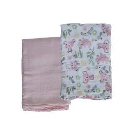 Snuggletime Bamboo Muslin Receiver 2 Pack - Pink Jungle - 120 x 120cm | Babies R Us Online