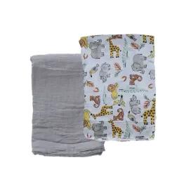 Snuggletime Bamboo Muslin Receiver 2 Pack - African Animals - 120 x 120cm | Babies R Us Online
