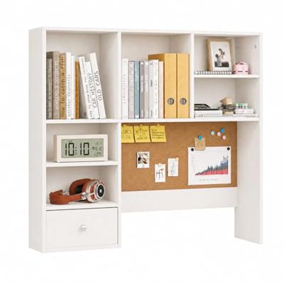 ELUREVIA White Desk Hutch with Cork Board for Photos and Reminders, Dorm Desk Hutch with Drawers and Shelves, Desktop Bookshelf for College Dorm, Stud