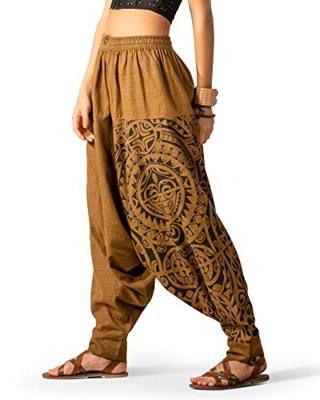 Womens Meditation Pants, Drop Crotch Ankle Balloon Joggers for Women Bohemian Gypsy Yoga Pant, Mustard - Mythical Mana, One Size
