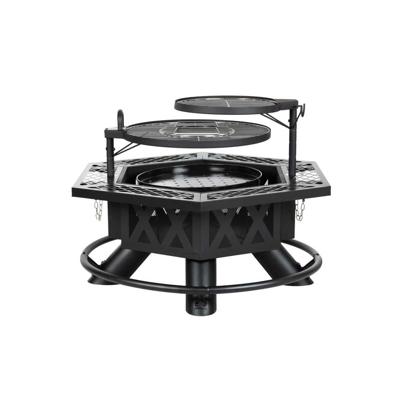 HeatMaxx Outdoor Wood Burning Fire Pit with Cooking Grill, 37.4 in. Black, Hex-Shaped Ranch Fire Pit SRFP22403 - The Home Depot