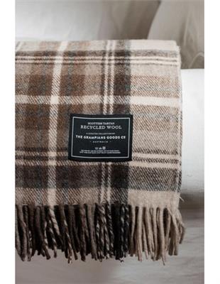 The Grampians Goods Co. Recycled Wool Scottish Tartan Blanket in Brown Multi | MYER