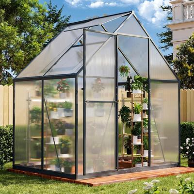 Sizzim 6 ft. W x 4 ft. D x 6.5 ft. H Greenhouse for Outdoors, Polycarbonate Greenhouse with Quick Setup Structure and Roof Vent SM-G20001-46BK - The H