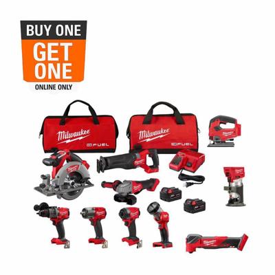 Milwaukee M18 FUEL 18V Lithium-Ion Brushless Cordless Combo Kit W/(2) 5.0Ah Batteries, Charger & (2) Tool Bags (10-Tool) 3697-27-2737-20-2836-20-2723-