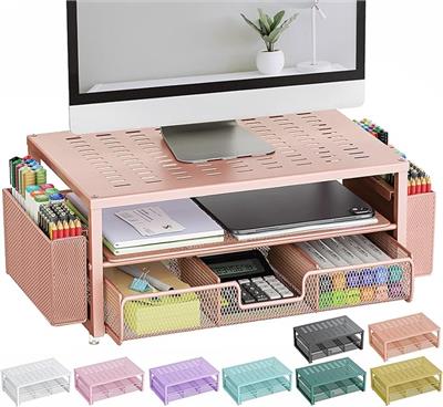 Amazon.com: gianotter Desk Organizers and Accessories, Monitor Stand with Drawer and 2 Pen Holder, Desktop Organizer Suitable for Offices and Dormitor