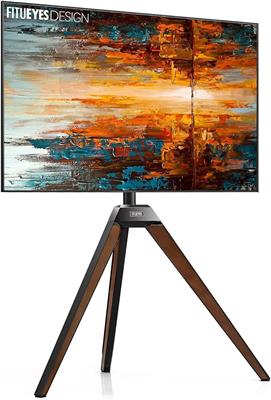 FITUEYES Easel Tripod TV Stand Art for 37 43 50 55 65 Inch with Concealed Cable Management Black Steel and Walnut Wood Artist Floor TV Stand Picasso S