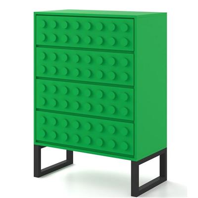 Boho Green Lego Block Solid Wood 4 Drawer Tall Chest Sideboard Cabinet | Picture Perfect Home
