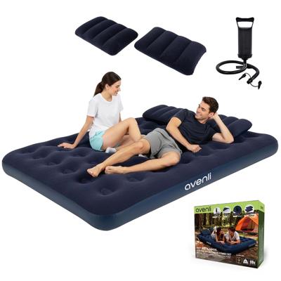 Avenli Queen-size Air Mattress for 2 people with 2 Pillows & a Double-Action Hand Pump | Comfortable Inflatable Mattress for Home Guests & Camping - W