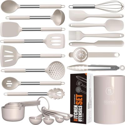oannao Silicone Cooking Utensils Set Durable Stainless Steel Kitchen Gadgets BPA Free - Walmart.com