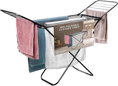 CUQOO Foldable Clothes Airer – Heavy Duty Indoor & Outdoor Clothes Drying Rack with 22 Bars, Winged Laundry Airer Folding Clothes Horse for Washing, C