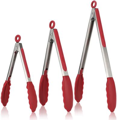 480°F Heat Resistant Kitchen Tongs: U-Taste 7/9/12 inch Silicone Cooking Tong Set with Non Stick Rubber Tips and Silicon Coated 18/8 Stainless Steel H