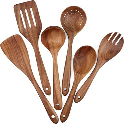 Non-Scratch Wooden Spoons For Cooking, Solid Piece Of Wood Heat-Resistant Nonstick Kitchen Utensil, Eco-Friendly Teak Wood Tools, Natural Acacia Wood,