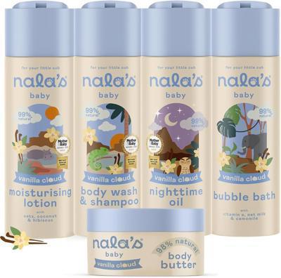 Nalas Baby Vanilla Cloud Complete Bundle | Full Vanilla Cloud Range of Body Wash & Shampoo, Body Lotion, Nighttime Oil, Body Butter, Bubble Bath | Al