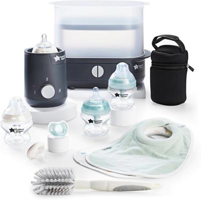 Tommee Tippee Complete Feeding Set, Black, with Electric Steam Steriliser, Newborn Self-Sterilising Baby Bottles and Easiwarm Bottle Warmer, Essential