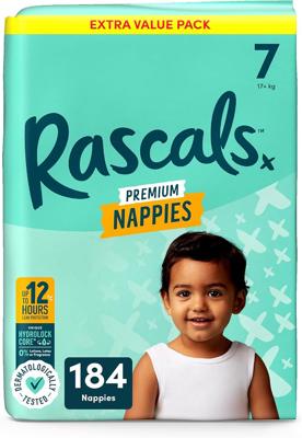 Rascals Premium Nappies丨Size 3丨Total 296 Nappies丨Absorbent丨Infant丨Overnight Diapers Dry and Gentle Diapers nighttime丨4 Layers of Protection and Feathe