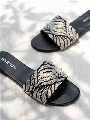 Adorn Cannes Sandal | Pearl Black & White Sandal | Needledust