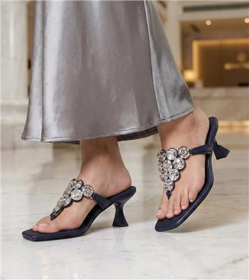 Embellished T-Strap Statement Heels - Indigo Blue – PairieTales