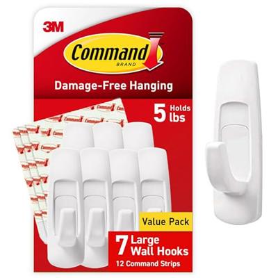 Command Large Utility Hooks, 7-Hooks, 12-Strips, Organize Damage-Free