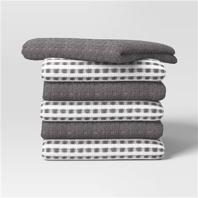6pc Terry Kitchen Towels Gray