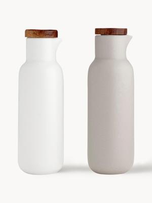 Porcelain and Acacia Wood Vinegar and Oil Bottles Essentials, Set of 2 ❘ Westwing