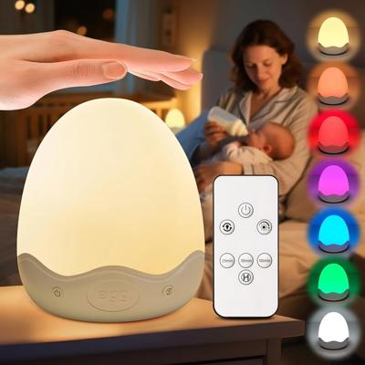 Amazon.com: Luz nocturna de bebé para niños, 10 niveles de brillo + 10 colores de luz de huevo para guardería, táctil + control remoto + luz nocturna