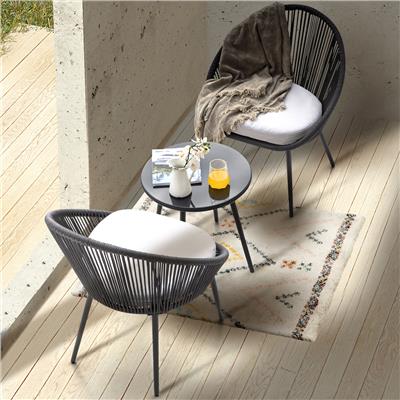 Bay Isle Home™ Kulp 3-Piece Patio Bistro Set, Outdoor Conversation Chair Set Balcony with Tempered Glass Coffee Table and Cushions, Water-Resistant Wo
