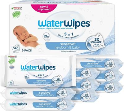WaterWipes Sensitive+ Newborn & Baby Wipes, 720 Count (12 Packs), 3-In-1 Cleans, Cares, Protects, 99.9% Water, Unscented : Amazon.co.uk: Health & Pers