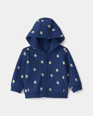 Baby Girl Floral French Terry Zip-Up Hoodie - Navy Blue | Carters