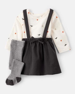 Baby Girl 3-Piece Halloween Tee & Jumper Set - White/Black | Carters