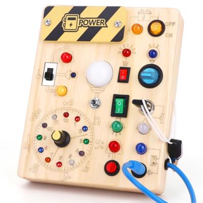 Montessori Busy Board for toddlers for 1 year old Activity Board Wooden Toy With 10 Switches and 23 LED Lights Sensory Board Motor Skills Toy for Babi