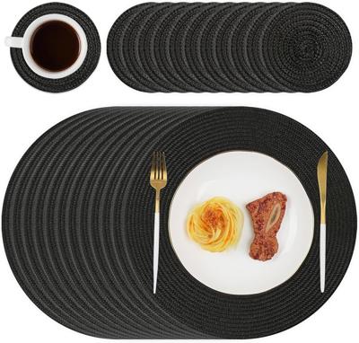 Homcomodar Round Placemats and Coasters Set of 12 Braided Woven Table Mats Washable Heat Resistant Place Mats for Tables Blue Placemats for Home Kitch