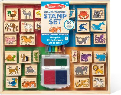 Amazon.com: Melissa & Doug Deluxe Wooden Stamp Set: Animals - 30 Stamps, 6 Markers, 2 Stamp Pads Kids Art Projects, Wooden Stamps with Washable Ink, f