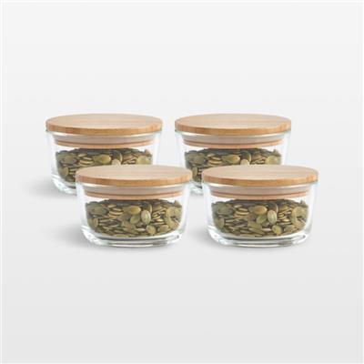 Crate & Barrel Round Glass Storage Container with Bamboo Lid, 1-cup, Set of 4   Reviews | Crate & Barrel