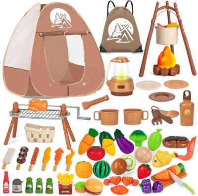Amazon.com: NisKaqsn 80PCS Kids Camping Toys Set with Play Tent Campfire Toys,Toy BBQ Grill Set,Pretend Cutting Play Food Set for Kid Kitchen, Indoor