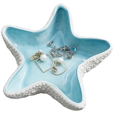Koyzsen Starfish Jewelry Dish Ceramic Holder Ring Trinket Tray, Ocean-themed Decorative Trinket Dish, Suitable for Mother Friend Sister, Gifts for Wom