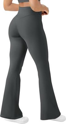AB-Eleven Womens Yoga Pants Bootcut Flare Leggings Flared Bell Bottom Leggings High-Waisted Workout Pants Tummy Control Dark Grey at Amazon Women’s C