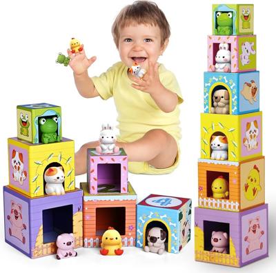 Amazon.com: ShyLizard Toddler Farm Animal Sorting and Stacking Toys, Nesting Boxes and Blocks With Finger Puppets - Gifts for 1-3 Year Olds : Toys & G