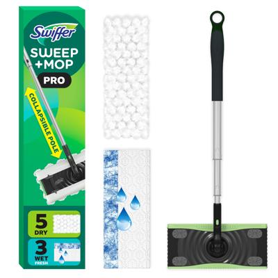 Swiffer Sweep and Mop Pro, 2-in-1 Floor Mopping and Sweeping Kit, Multi-Surface Kit for Floor Cleaning, Kit Includes 1 Sweeper Device, 5 Heavy Duty Dr