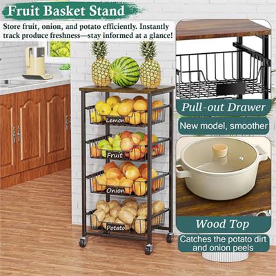 TopikaHome- 4-Tier Kitchen Fruit Basket Cart with Pull-Out Storage Bins | Shop Today. Get it Tomorrow! | takealot.com