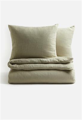 Muslin double/king duvet cover set - light dusty green/ Woolworths.com
