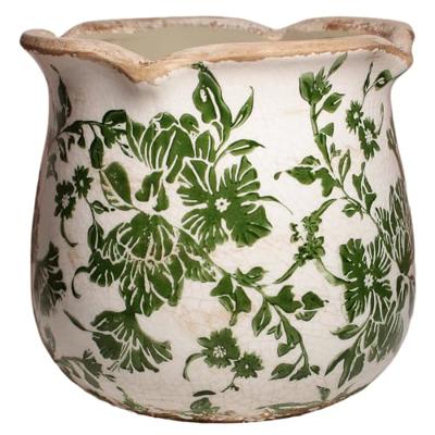 Xiaan Jiaju Tuscan Ceramic Plant Pots, 6.11 Inch Vintage Planters with Drainage Hole for Indoor Plants, Farmhouse Green Scroll Vase & Flower Pots, Hom