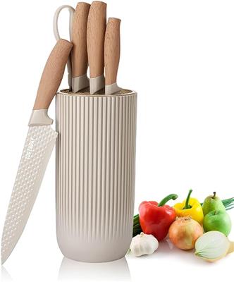 Chef Knife Set with Block, 6-Piece Kitchen Knives Set with Sharp Blades, Professional Knife Set with Ergonomic Handle, Non-Stick Stainless Steel Knife